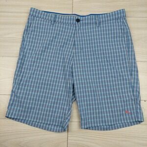 Tommy Bahama Shorts Golf Mens 36 Plaid Blue Chino‎ Flat Front Stretch Athletic